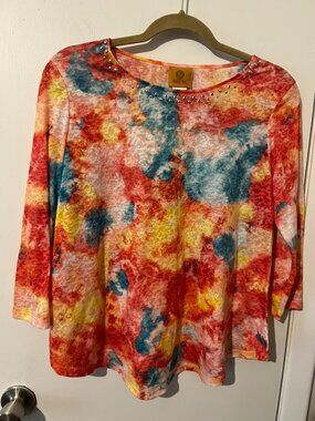 RUBY RD CREWNECK 3/4 SLEEVE BLOUSE SZ S